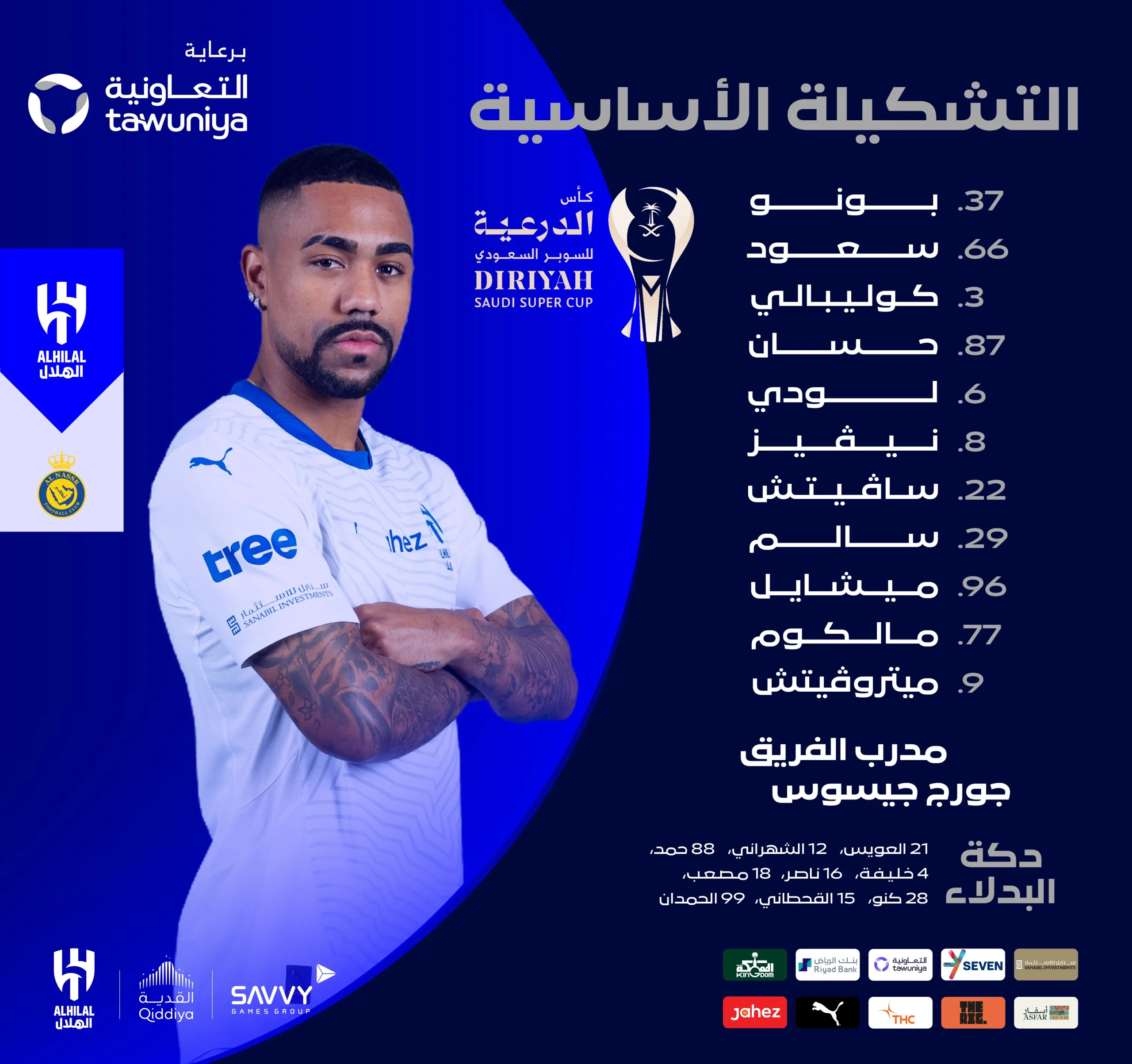 النصر والهلال.. التشكيل الرسمي لمواجهة كأس السوبر