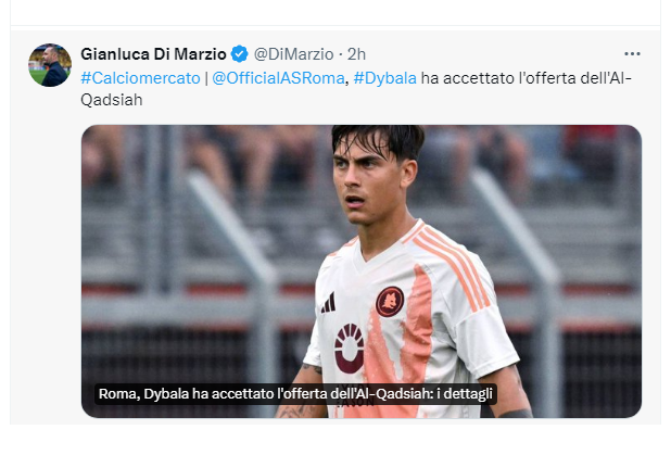 كشف جيانلوكا دي مارزيو عن موافقة ديبالا على الانتقال إلى القادسية