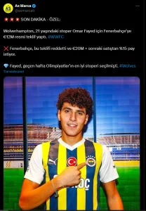 فنربخشة يشترط 20 مليون يورو لرحيل عمر فايد إلى ولفرهامبتون