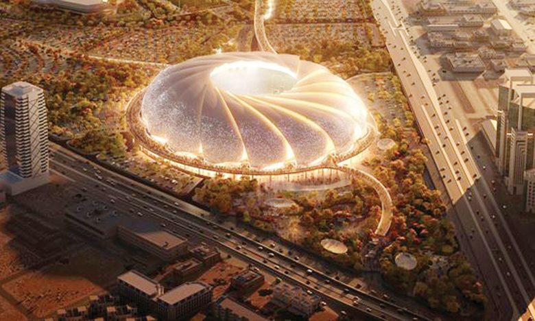 رسم هندسي مبتكر لملعب أرامكو في الخبر