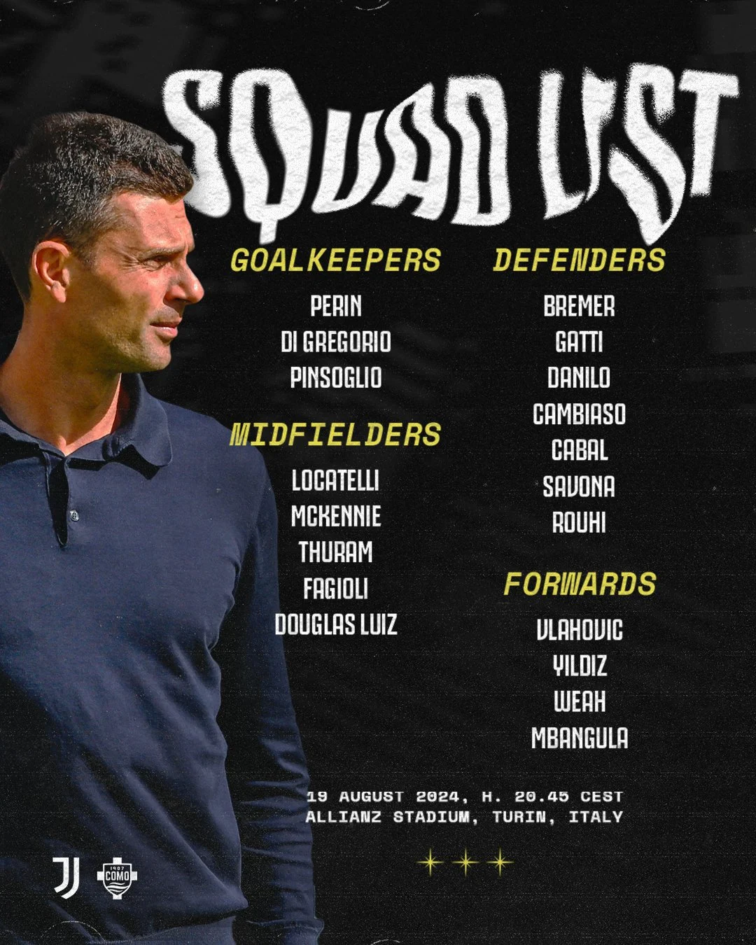 تشكيل يوفنتوس الرسمي أمام كومو في افتتاح الدوري الإيطالي