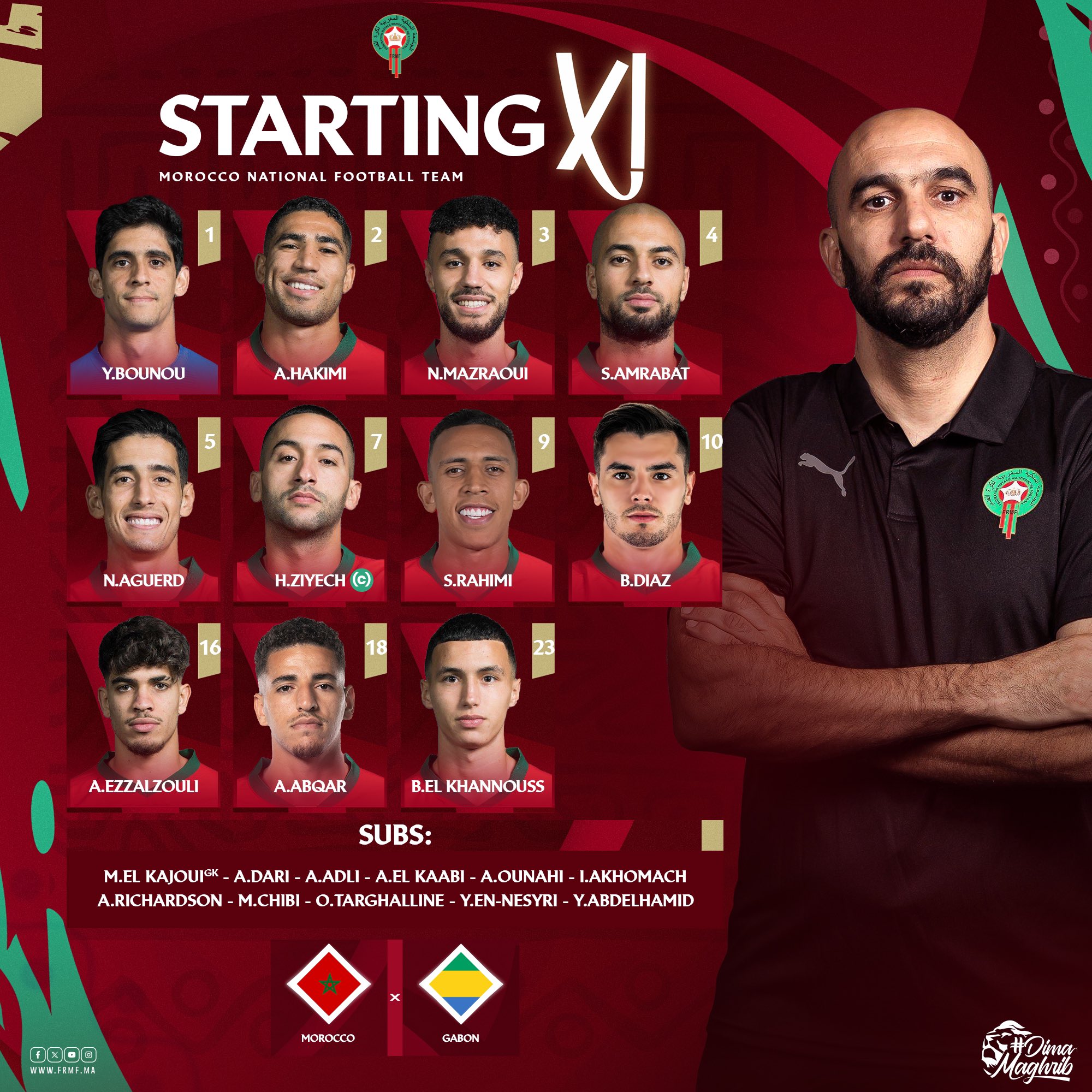 تشكيل المغرب لمواجهة الجابون في تصفيات كأس أمم أفريقيا 2025